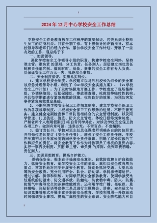 2024年12月中心小学安全工作总结