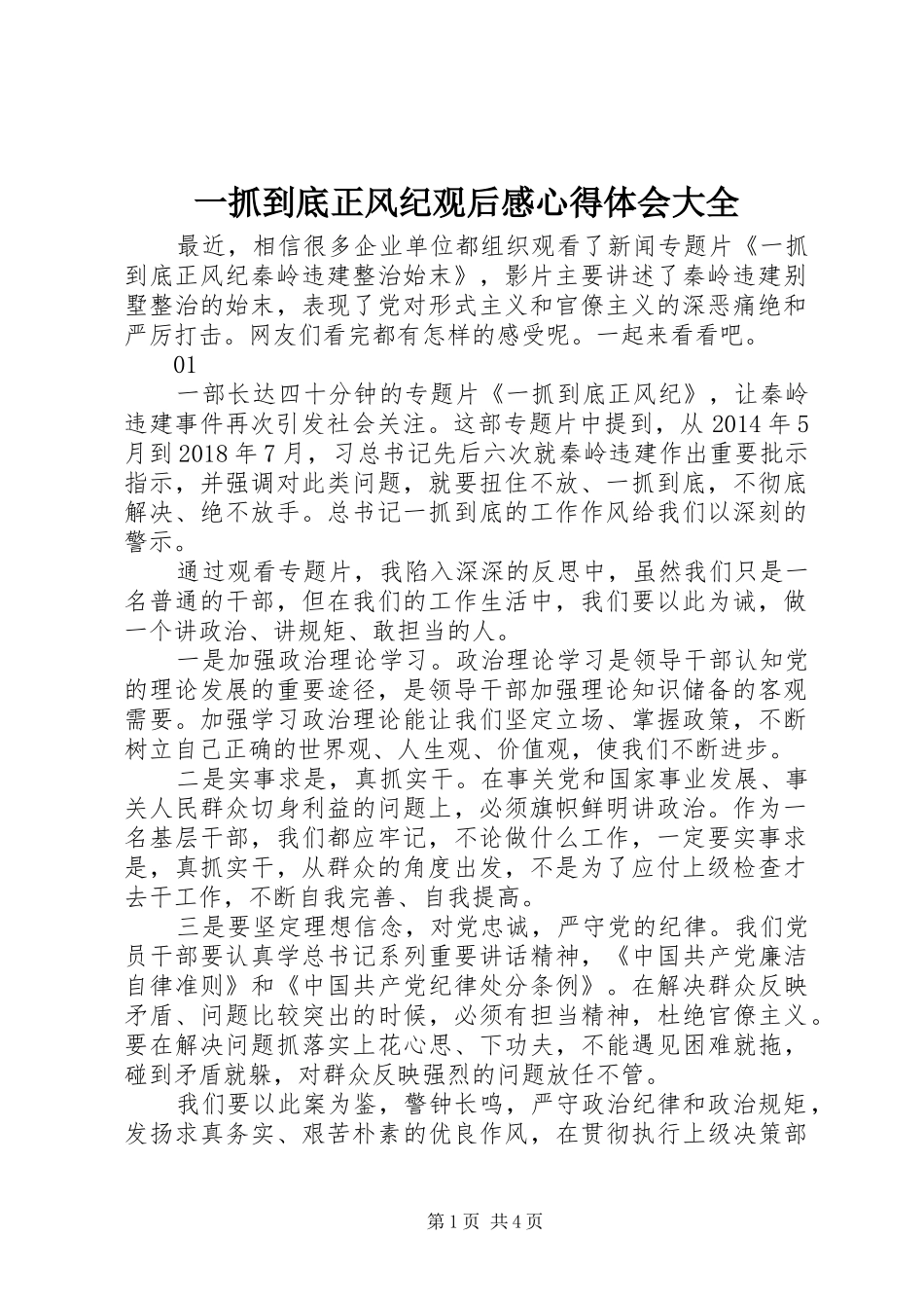 一抓到底正风纪观后感心得体会大全_第1页