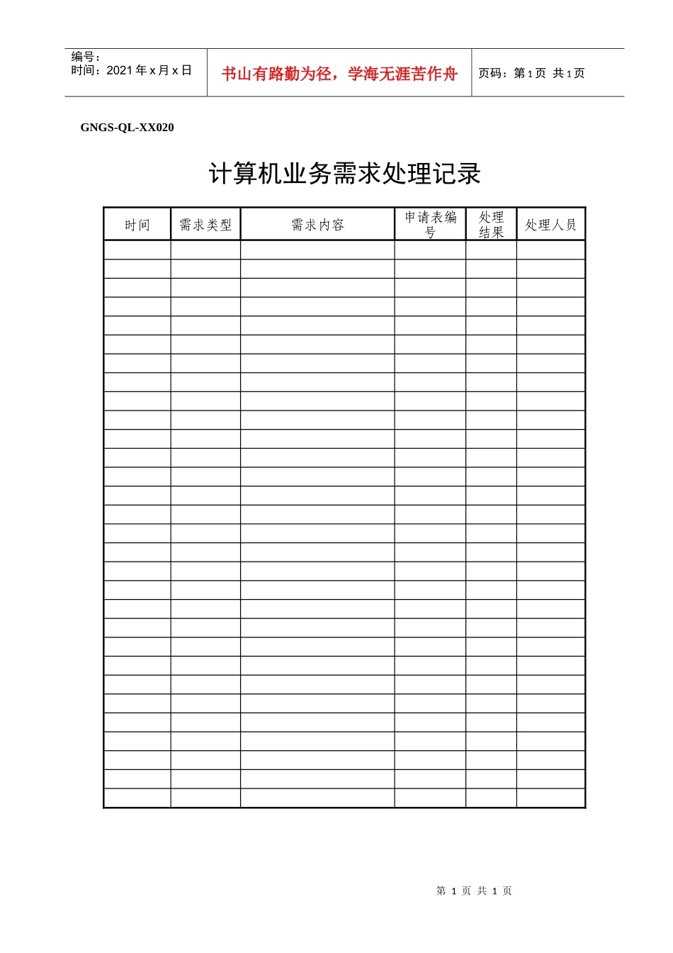 GNGS-QL-XX020计算机业务需求处理记录_第1页