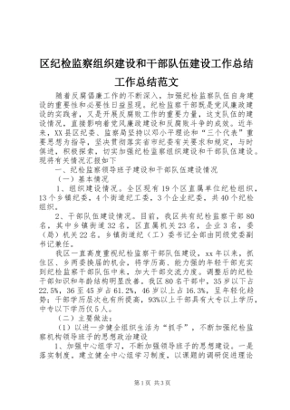 区纪检监察组织建设和干部队伍建设工作总结工作总结范文
