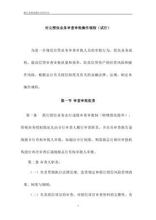 商业银行对公授信业务审查审批操作规程(试行)(1)