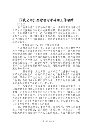国资公司扫黑除恶专项斗争工作总结