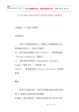中国IT渠道年度增长分析方案概述