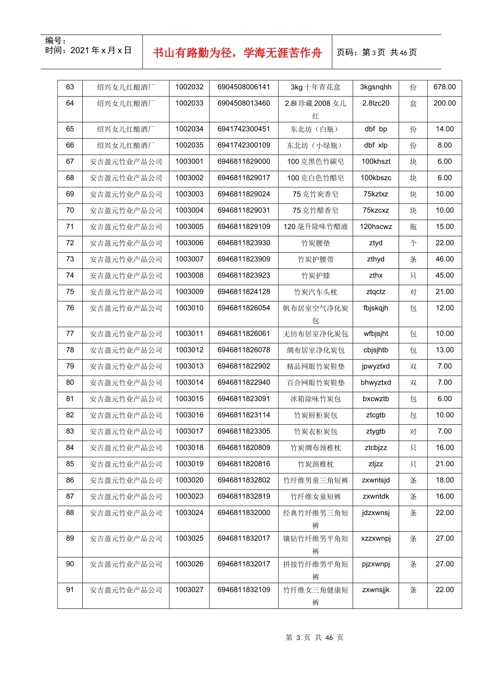 南湖服务区商品价目表_第3页