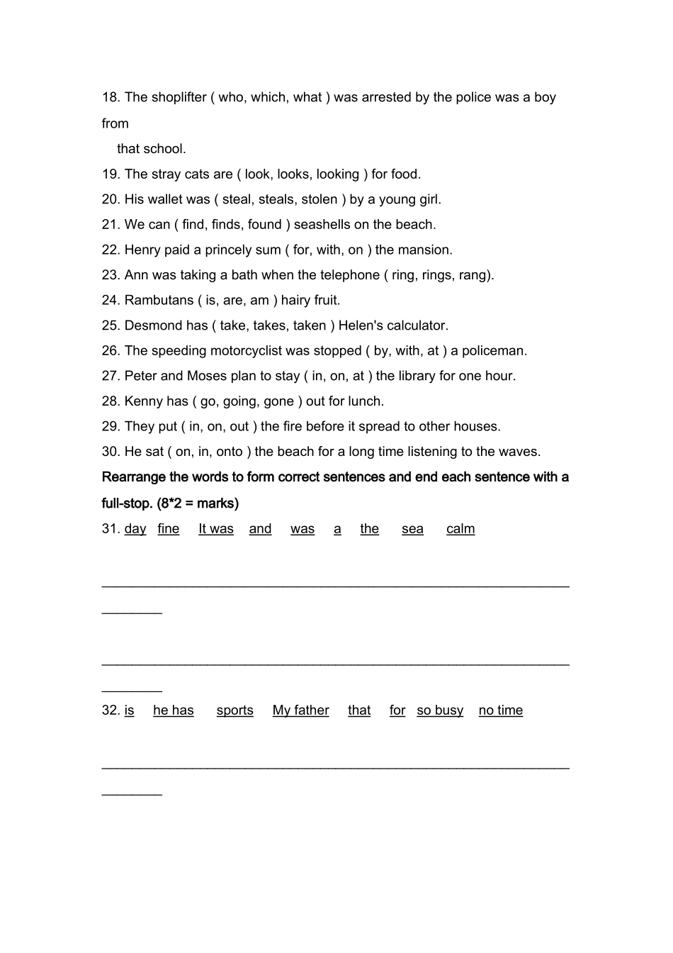 新加坡小学二年级英语试卷PRACTICE 12 _第3页