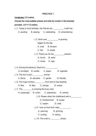 新加坡小学二年级英语试卷PRACTICE 12 