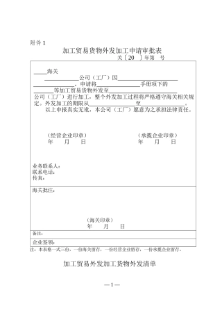 加工贸易货物外发加工申请审批表