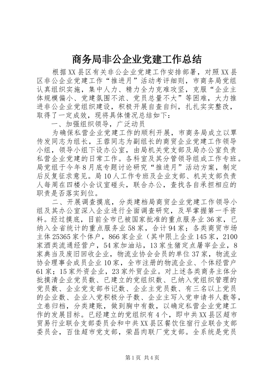商务局非公企业党建工作总结_第1页