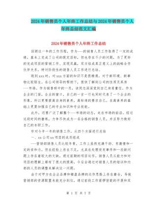 2024年销售员个人年终工作总结与2024年销售员个人年终总结范文汇编