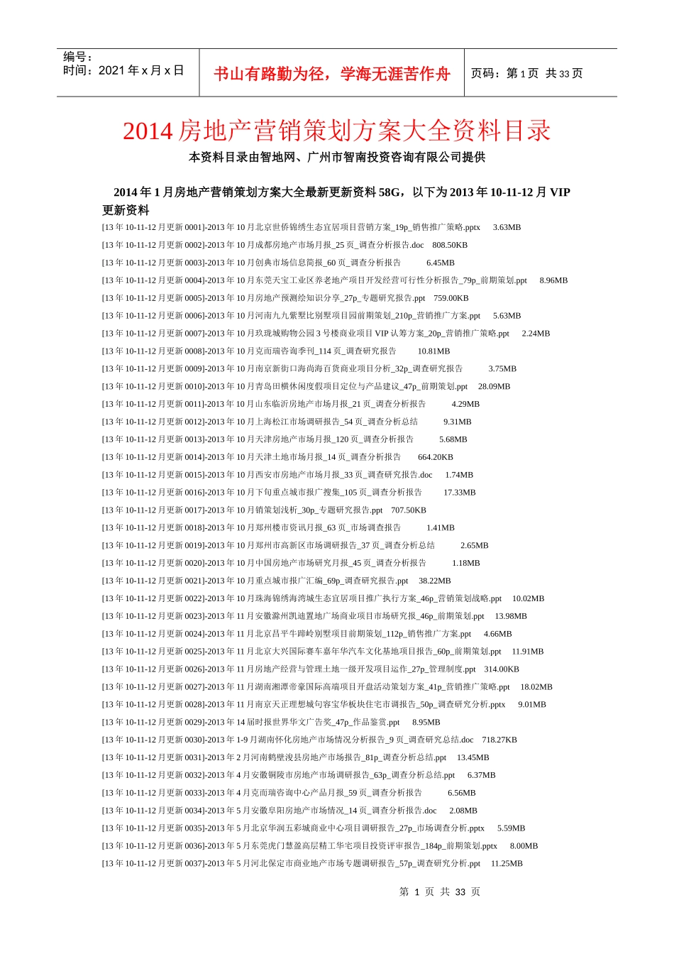 XXXX房地产营销策划方案大全资料目录_第1页