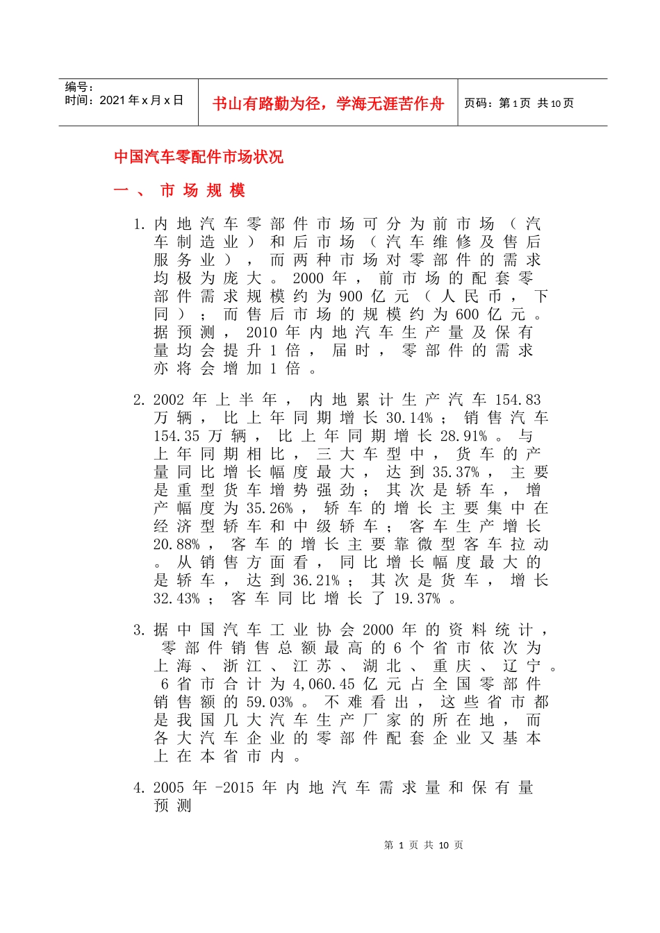 中国汽车零配件市场状况(doc15)(1)_第1页