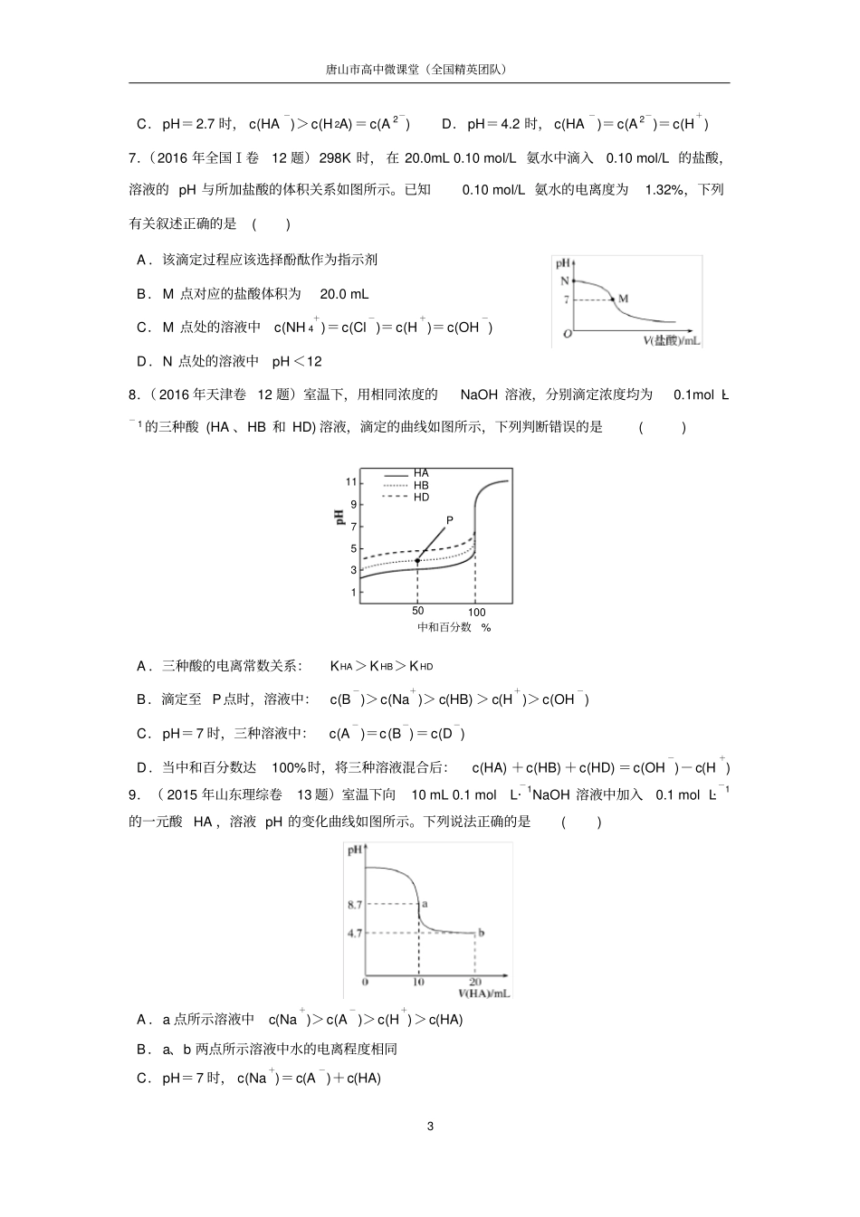 专题11溶液中离子浓度关系曲线_第3页