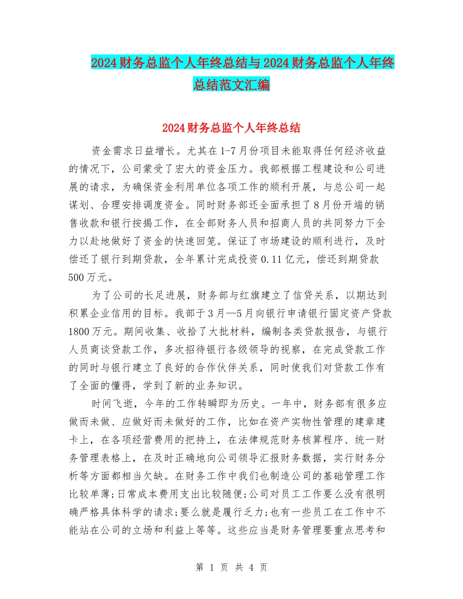 2024财务总监个人年终总结与2024财务总监个人年终总结范文汇编_第1页
