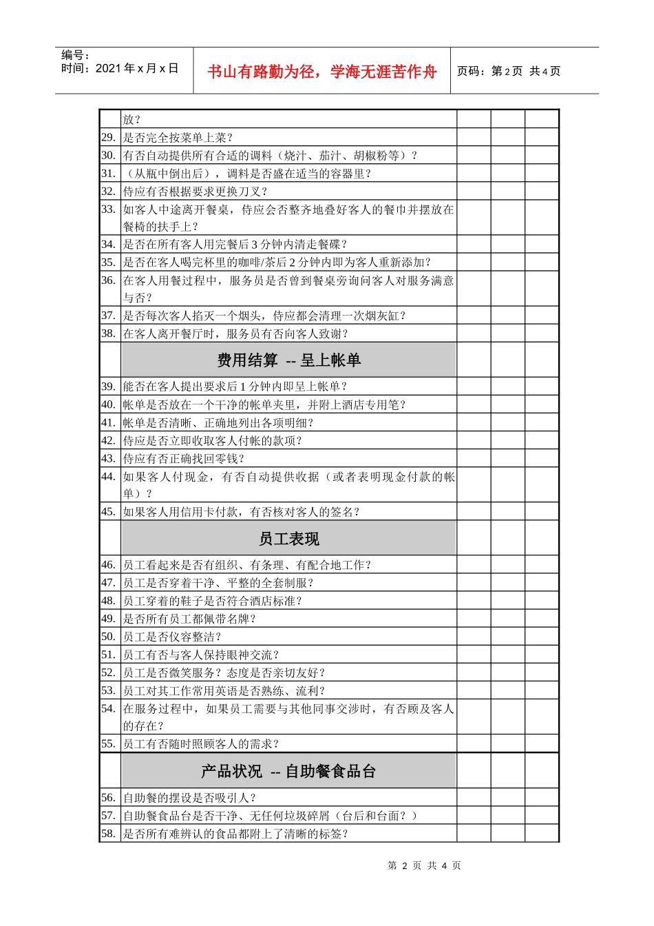 咖啡厅早餐服务考核表_第2页