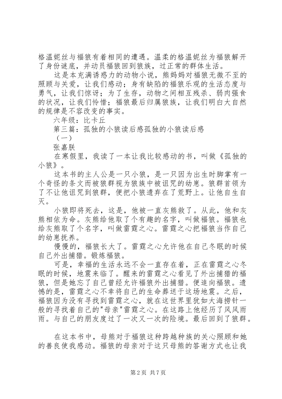 《孤独的小狼》读后感_第2页