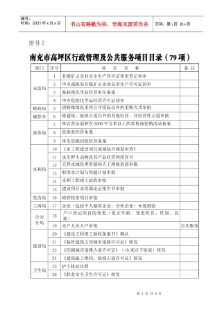 南充市高坪区行政管理及公共服务项目目录(79项)