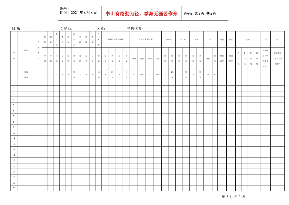 102宝洁公司C店销售代表每日访问报告_第1页