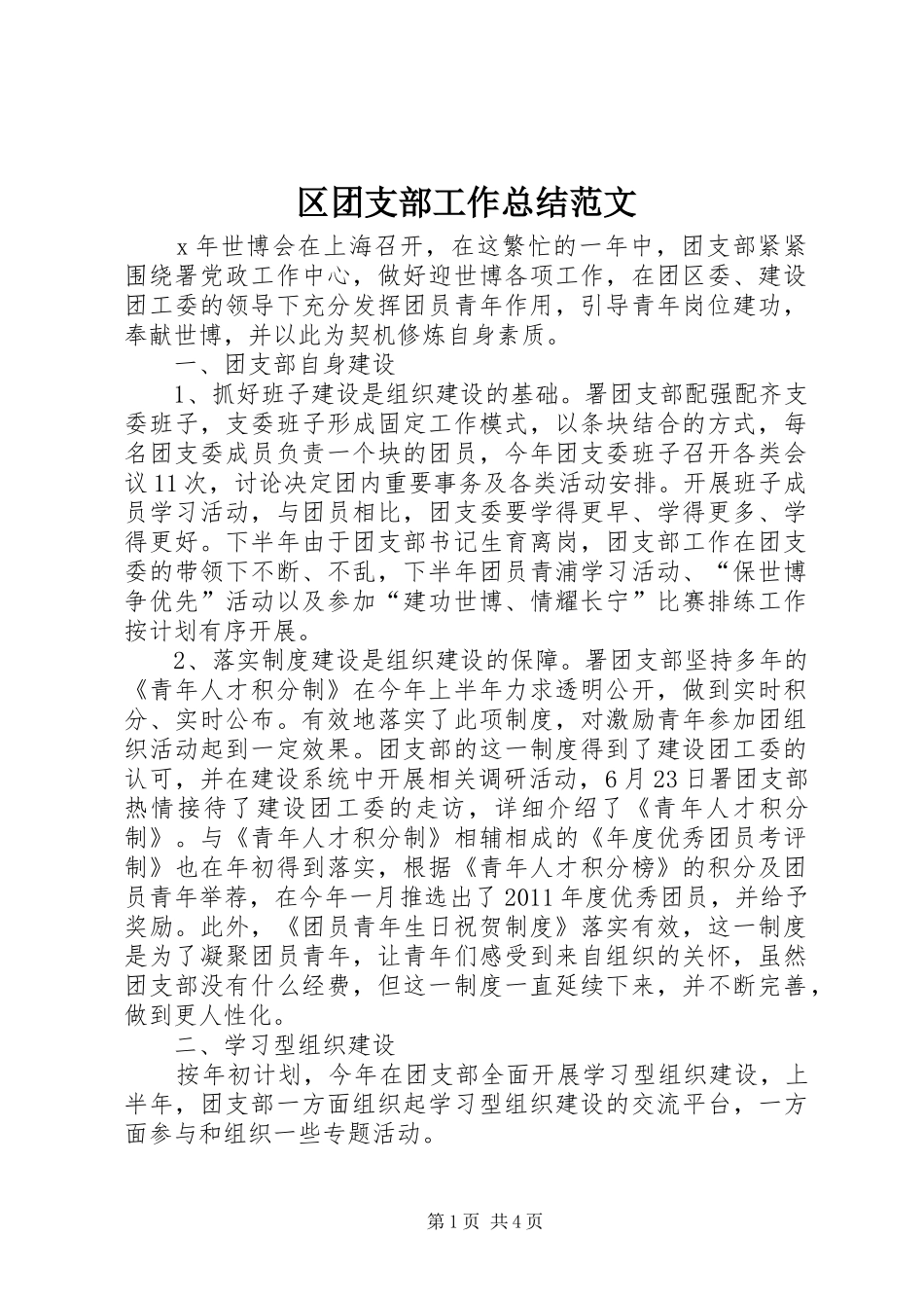 区团支部工作总结范文_第1页