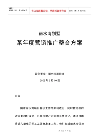 丽水湾别墅营销推广整合方案