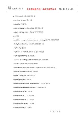 市场营销专业词汇