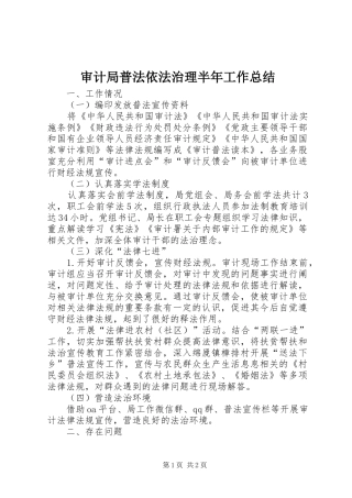 审计局普法依法治理半年工作总结
