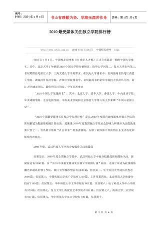 XXXX最受媒体关注独立学院排行榜