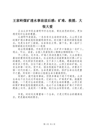王家岭煤矿透水事故读后感：矿难，救援，大恨大爱