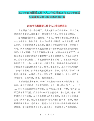 2024年在校团委工作个人工作总结范文与2024年在线污染源营运项目组年终总结汇编
