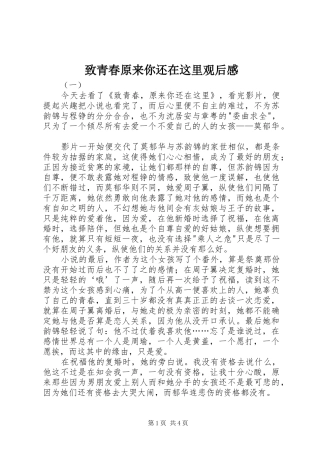 致青春原来你还在这里观后感