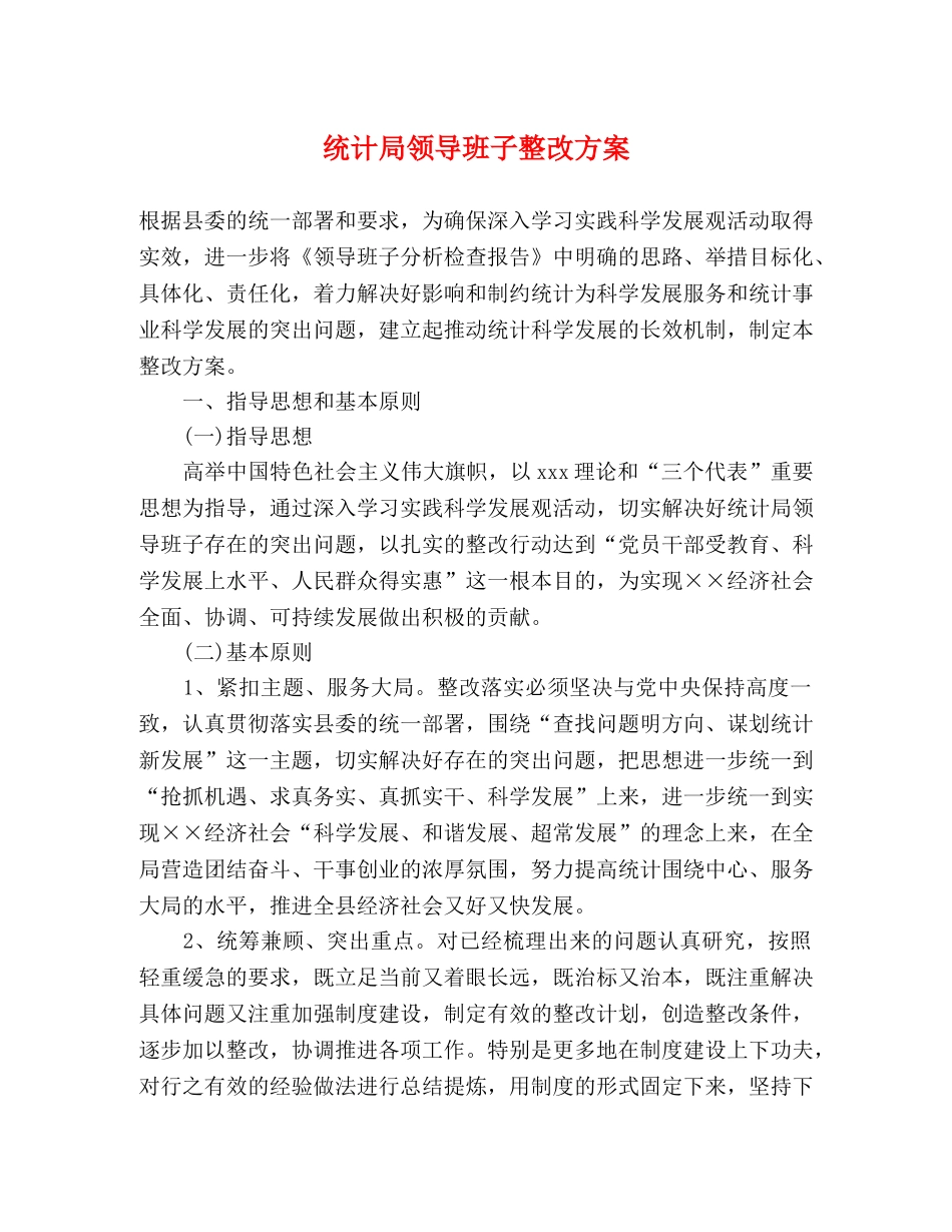 统计局领导班子整改方案 _第1页
