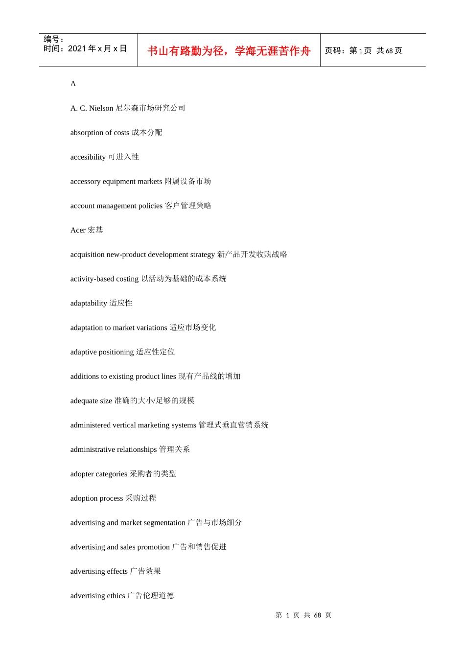 市场营销英语词汇_第1页