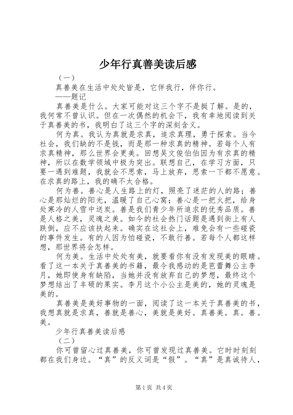 少年行真善美读后感_第1页