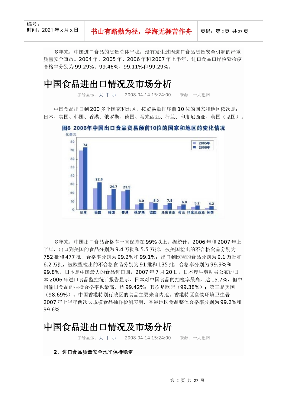 中国食品进出口情况及市场分析_第2页