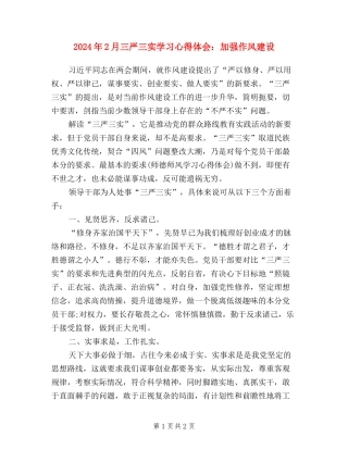 2024年2月三严三实学习心得体会：加强作风建设