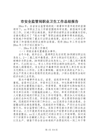 市安全监管局职业卫生工作总结报告