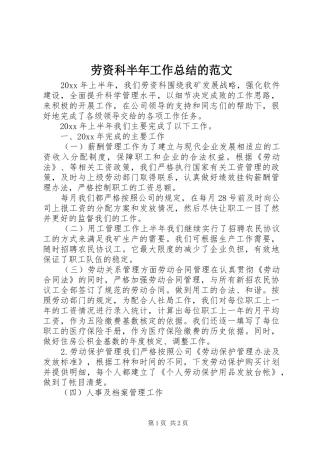 劳资科半年工作总结的范文
