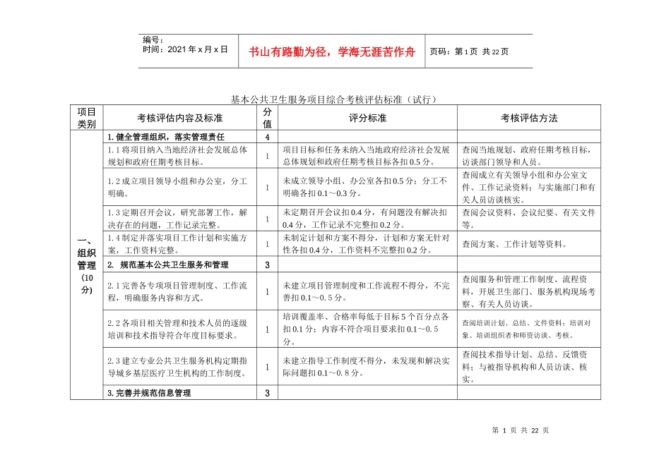 基本公共卫生服务项目综合考核评估标准_第1页