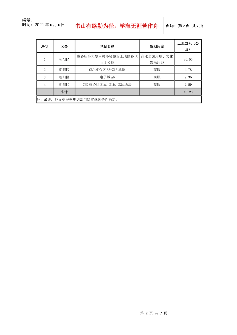 北京市某年第一批计划供地之商业服务业用地_第2页