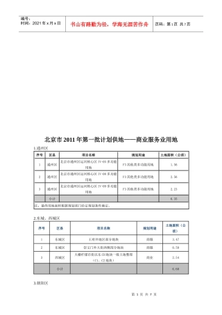 北京市某年第一批计划供地之商业服务业用地