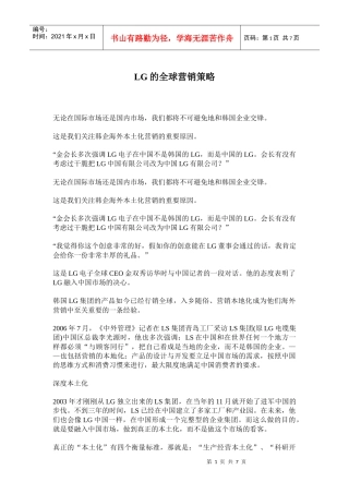 LG全球营销策略方案