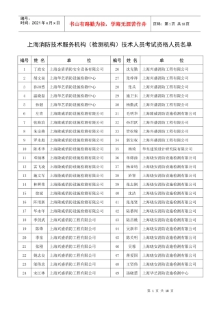 上海消防技术服务机构(检测机构)技术人员考试资格人员