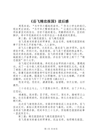 《岳飞精忠报国》读后感