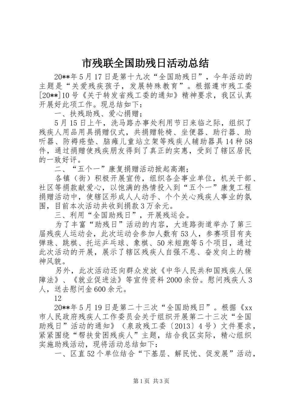 市残联全国助残日活动总结_第1页
