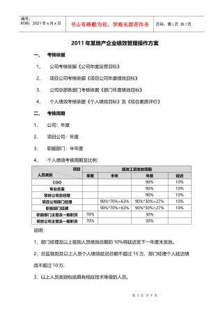 XXXX年某地产企业绩效管理操作方案