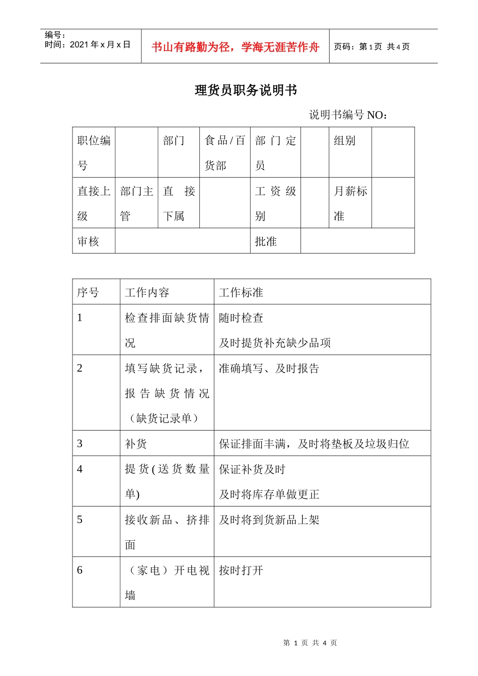 商场超市理货员职务说明书_第1页