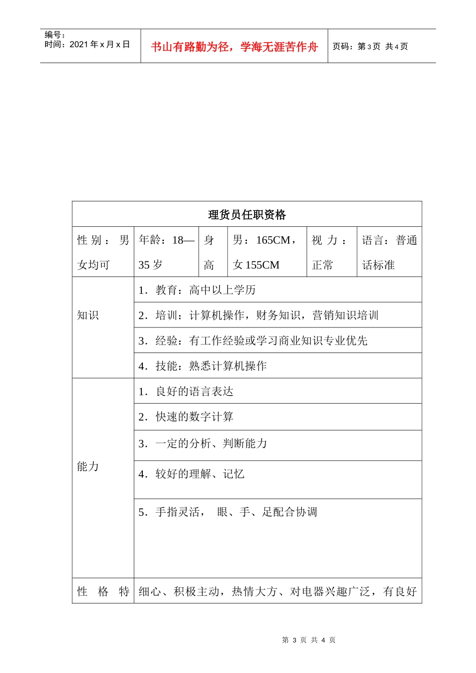 商场超市理货员职务说明书_第3页