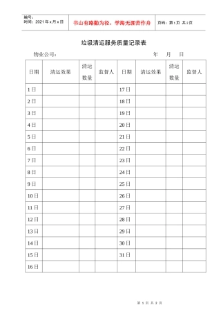 垃圾清运服务质量记录表