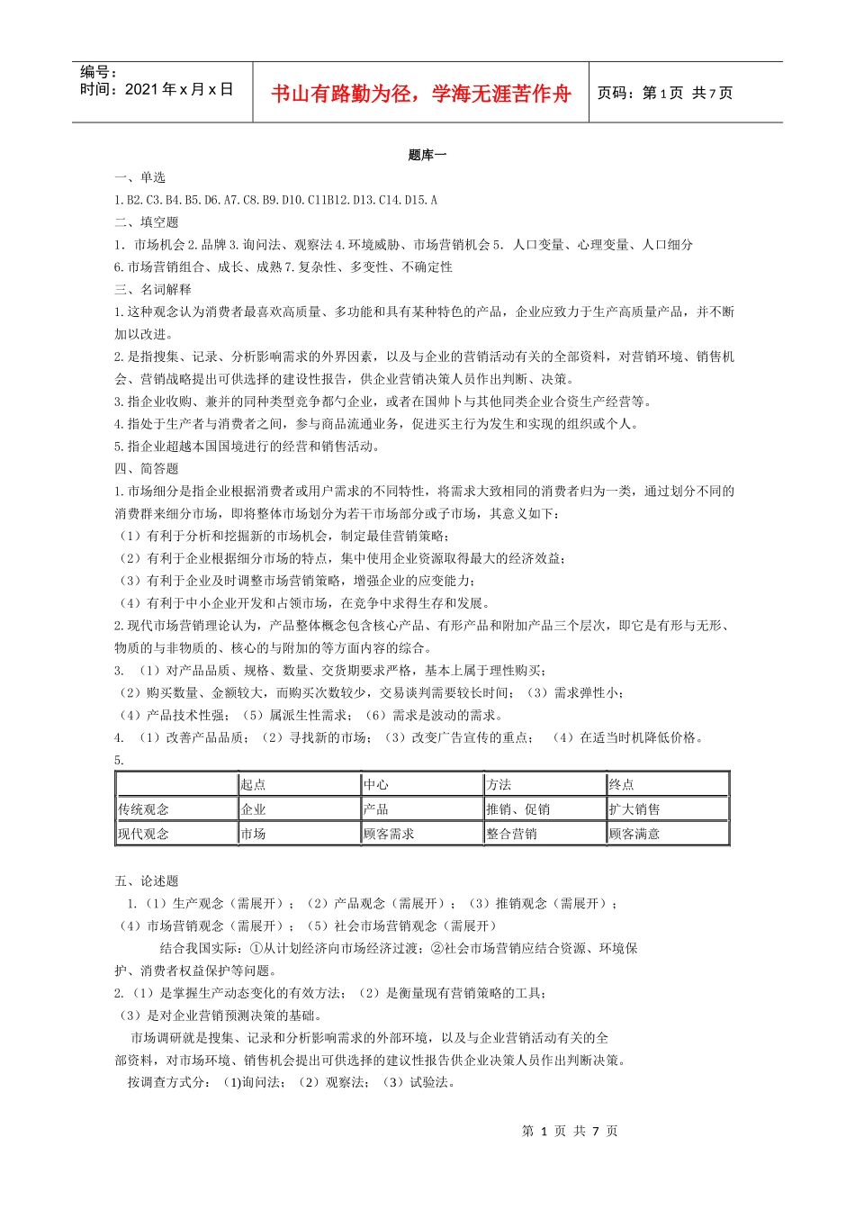 市场营销题库答案_第1页