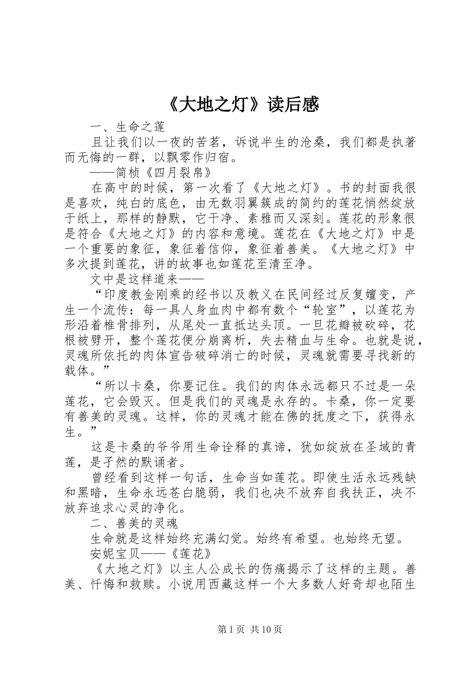 《大地之灯》读后感_第1页