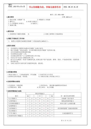 市场推广员 职位说明书